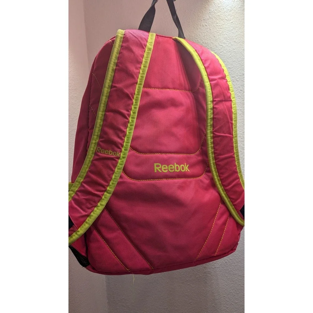Reebok Pink Lime Green Backpack School Book Bag Daypack Adjustable Straps